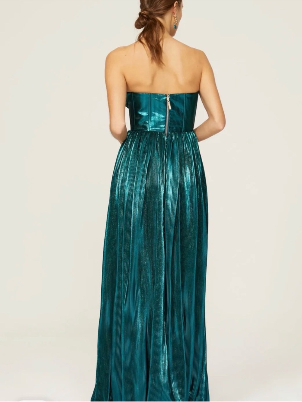 Bronx and Banco Florence Emerald Green Metallic Maxi Gown with Side Slit Size Sm - Picture 3 of 6